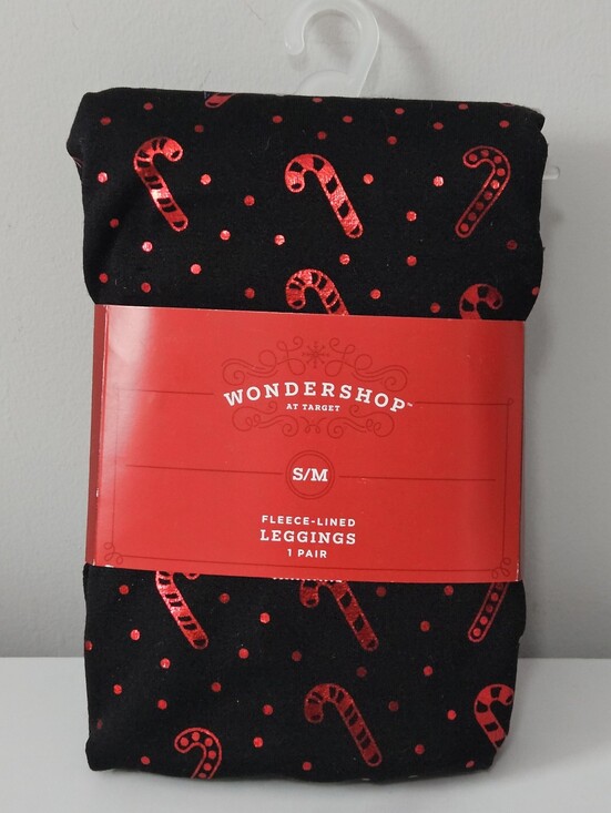 Wondershop Other - Black Fleece Lined Leggings w/ Red Metallic Candy Canes (Girls Size S/M 4-10)